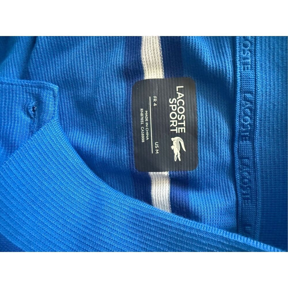 Lacoste Sport Mens Blue White Striped Short Sleeve Collared Polo Shirt Sz Medium - Picture 7 of 10